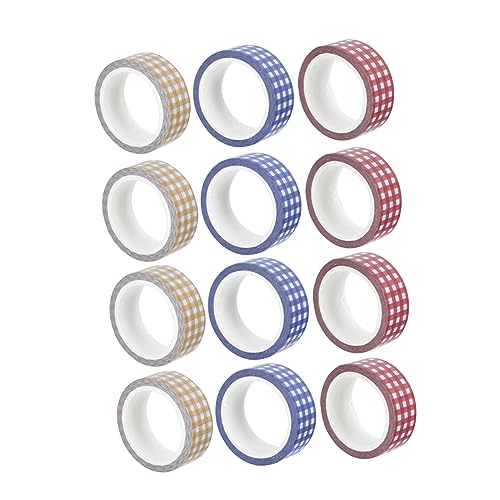 OSALADI 12 Rollen Vintage Karomuster Klebeband Dekorative DIY Tapes für Notizbücher Scrapbooking und Kreative Bastelprojekte in Rot Blau und Gelb von OSALADI