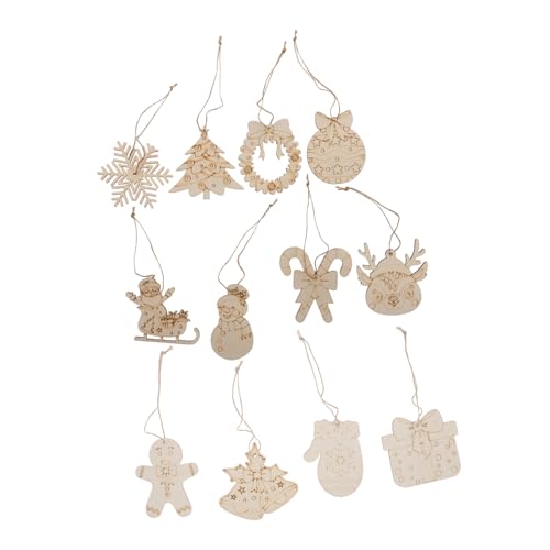 OSALADI 12 Stück Teiliges Unbemalte Weihnachts-holzanhänger aus Natürlichem Holz mit Juteband Vielseitige DIY-holzverzierungen zum Bemalen Gravieren und Dekorieren Rustikale Weihnachtsbaum von OSALADI