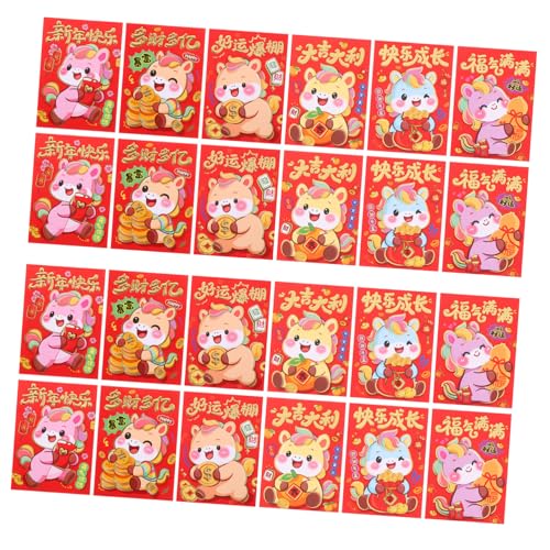 OSALADI 120 Stück Jahr Des Pferdes Rote Umschläge mit Cartoon-pferdemotiv Chinesische Glücksgeldumschläge aus Dickem Papier Traditionelle Hong Bao für Frühlingsfest von OSALADI