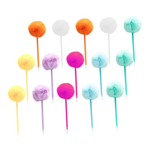 OSALADI 15 Stück Teiliges Pom Pom Kugelschreiber- Bunte Flauschige Kugelschreiber mit Herzform und Weichem Bommel Kinderleichte Schreibstifte für Schule Büro Weihnachtsfeier und von OSALADI