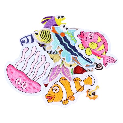 OSALADI 16 Stück Teiliges Bestickte Aufnäh patches mit Meeresmotiven Farbenfrohe DIY Stoffapplikationen zum Aufnähen und Aufbügeln Weiche Baumwollflicken für Kleidung Taschen und von OSALADI