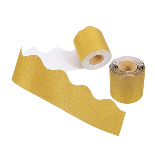 OSALADI 2 Rollen Tafel-Rand-Aufkleber Pinnwand-Grenzen Glitzerbordüren Bordürenaufkleber Rollrandbesatz gezackte Ränder Grenzen Aufkleber Festival-Bordüre Bulletin-Versorgung Papier Yellow von OSALADI