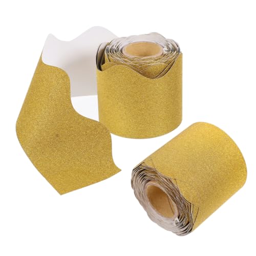OSALADI 2 Rollen Tafel-Rand-Aufkleber gezackte Ränder Pinnwand-Grenzen gewelltes Pinnwandpapier Rollrandbesatz Glitzerbordüren Pinnwand- Grenzpapier auswechselbares Randpapier Yellow von OSALADI