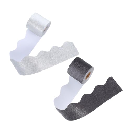 OSALADI 2 Rollen Tafelrandaufkleber Dekorative Glitzerränder Dekorative Pinnwandverzierung Glitzernde Gewellte Dekorationen Gewellte Pinnwandkanten Tafelrandpapier von OSALADI
