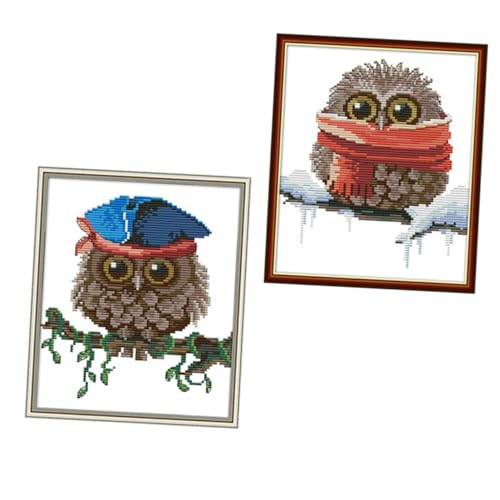 OSALADI 2 Sätze Eule malen stickerpappier stickrahmen stickmotive Tiermuster küchendeko owl vorgedruckte Stoffstickerei Kreuzstichversorgung Kreuzstichverzierung Ökologische Baumwolle von OSALADI