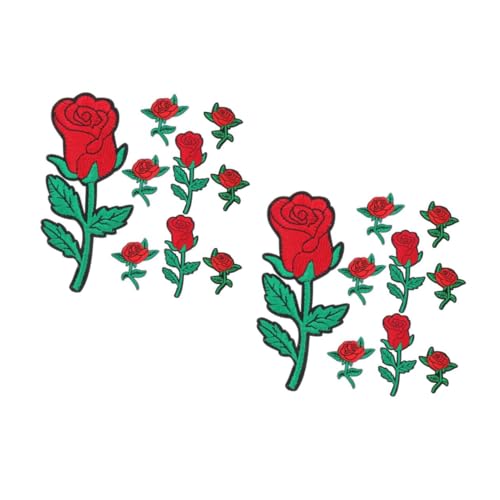 OSALADI 2 Sätze Teiliges Rosen Blumen Aufnäher Patches Zum Aufnähen Oder Bügeln Dekorative Applikationen Für Kleidung Taschen Und Diy Projekte Hochwertige Stickerei Vielseitig 9 Stück * 2 von OSALADI