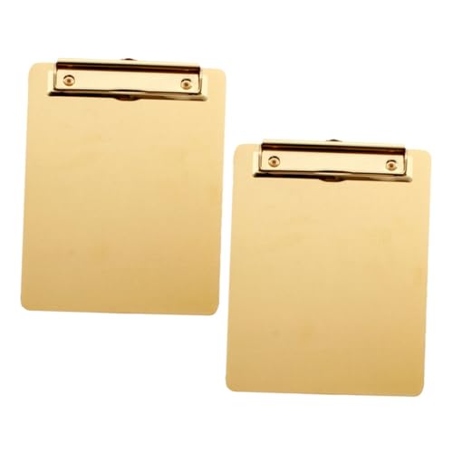 OSALADI 2 Stück Dateispeicherblock Büro a4 datei zwischenablagen dokumentieren mit Klemmbretter Planke Klemmbrett aus Edelstahl Klemmbrett rostfrei Rostfreier Stahl Golden von OSALADI