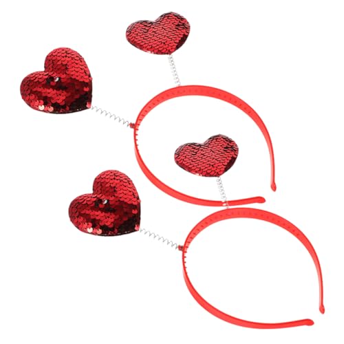 OSALADI 2 Stück Liebe Stirnband Mädchen Haarzubehör Valentinstag Haarbänder Haarzubehör Zum Valentinstag Kopfbedeckungen in Herzform Liebe Herz Pailletten Stirnband Rot Metall von OSALADI