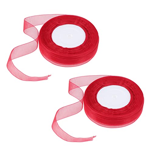 OSALADI 2 Stück Rotes Organzaband Transparentes Chiffonband für Hochzeiten Partys und Geschenkverpackungen Bastelbedarf für Dekorationen und DIY Projekte von OSALADI