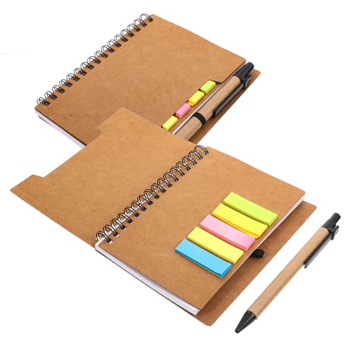 OSALADI 2 Stück Spiral Notizbuch mit Haftnotizen Notepad für Büro Schule Planen Organisieren Ideen Leicht und Handlich Kraftpapier Design von OSALADI