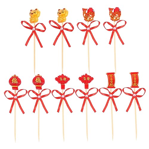 OSALADI 2 Theme-Plugin Festival-Kuchen-Requisite Silvester-Kuchen-Requisite geschenk chinesische Dekorationen Partyzubehör Kuchendeckel für Jahr Pappbecher Nachtisch Einfügung 3d von OSALADI