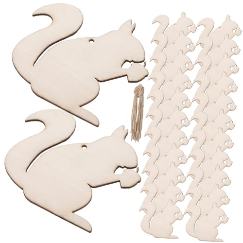 OSALADI 20 Stück Unlackierte Holzfiguren Eichhörnchen Diy Bastelbedarf für Hochzeiten Geburtstagsfeiern und Herbstdekoration Handgefertigte Holzschneider mit Schnur von OSALADI