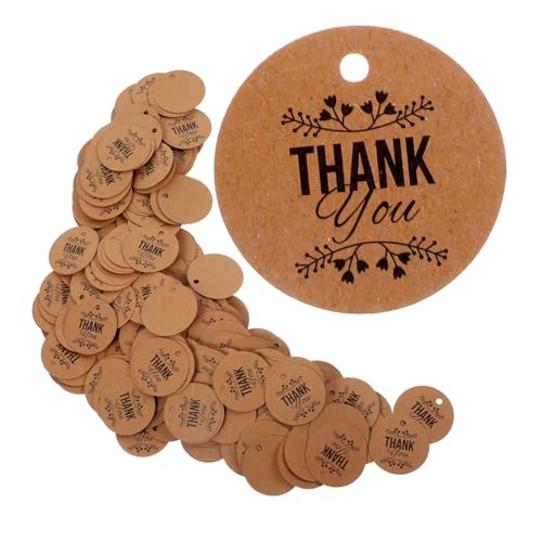 OSALADI 200 Stück Basteln Sie Geschenkanhänger runde Aufkleber runden runde Tags kleine Klebeetiketten Danke preisschild geschenkkarte braune Papieretiketten hängendes Etikett Kraftpapier von OSALADI