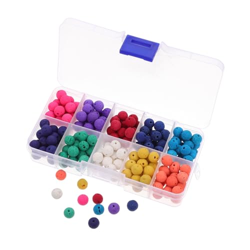OSALADI 200 Stück Bunte Vulkanstein Perlen mit Loch Fächer Aufbewahrungsbox Vielseitige DIY Schmucksteine für Armbänder Halsketten Basteln und Lernprojekte von OSALADI