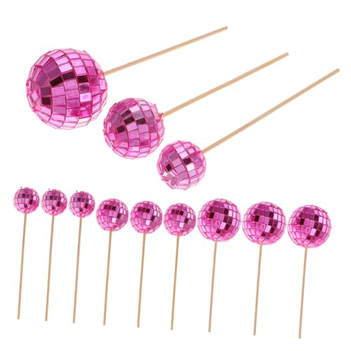 OSALADI Stück Cupcake -Dekoration Discokugel-Dekorationen Geburtstagstorte einfügen Kuchen -Topper 70er Jahre Party-Kuchenaufsatz Cupcake -Topper Holz Rosa von OSALADI