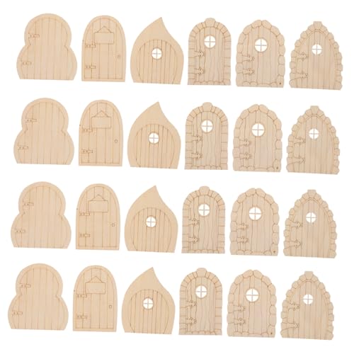 OSALADI 24 Stück Teiliges Miniatur Holz Elfen Tür Handbemalt Langlebiges Holz Einfache Montage Zauberhafte Garten und Puppenhaus Dekoration für Innen und Außenbereiche von OSALADI