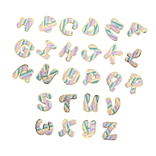 OSALADI 26 Stück Teiliges Bunte Englische Buchstaben Patches mit Goldrand Selbstklebend und Bestickt Vielseitige Bügel Nähapplikationen zum Dekorieren und Reparieren von Kleidung DIY von OSALADI