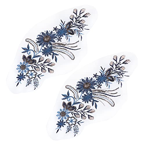 OSALADI 2Stücke Blumen Bestickte Patch Aufnäher für DIY Kleidung Dekoration Pailletten Stoff Geeignet für Handarbeiten und Kreative Projekte Große Blaue Applikationen von OSALADI