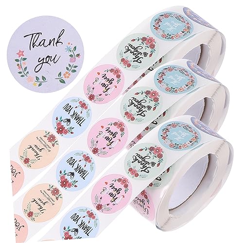 OSALADI 3 Rollen Dankeschön Aufkleber Selbstklebende Runde Sticker für Hochzeit Geburtstag Partyverpackungen Etiketten pro Versiegeln von Geschenken und Tüten von OSALADI