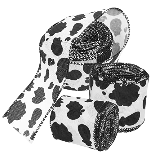 OSALADI 3 Rollen Kuhmuster Band mit Drahtkante Kuhdruck Bastelband für DIY Kränze Schleifen Geschenkdekoration zu Ostern Geburtstag Hochzeit von OSALADI