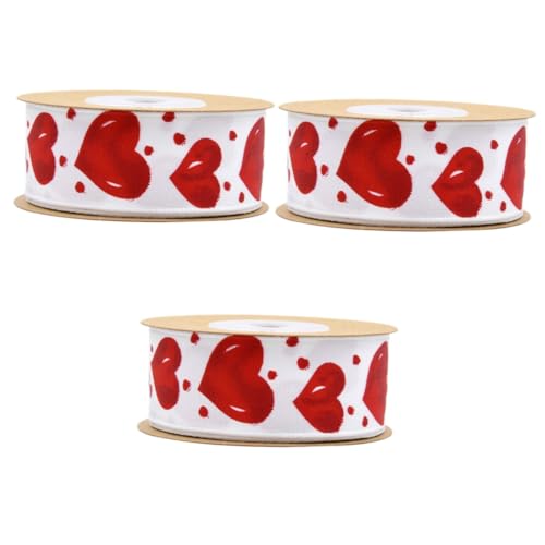 OSALADI 3 Rollen Liebesband seidenband ribbon Glänzend ripsband geschenkband verdrahtet Hochzeitsdekor Herzband farbige Thermoetiketten wickeln Verpackungsband dekoratives Band Polyester von OSALADI