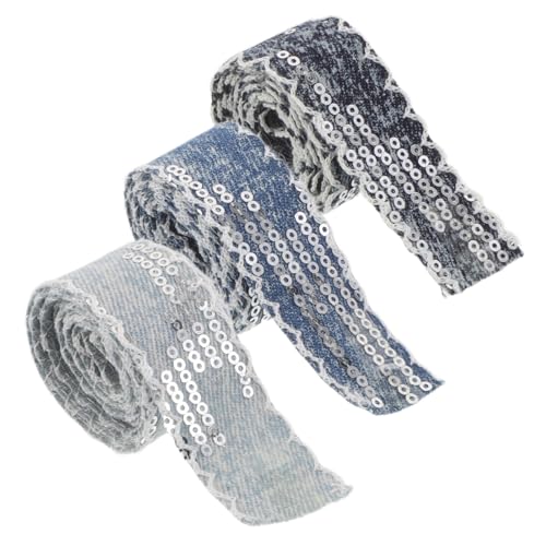 OSALADI 3 Rollen Pailletten Jeansband Breit Stoffband mit Glitzerkante für DIY Kleidung Verzierung Kopfschmuck Schleifen Nähen Diverse Blautöne OSALADI 3 Rollen Pailletten Jeansband Breit Stoffband mit Glitzerkante für DIY Kleidung Verzierung Kopfschmuck Schleifen Nähen Diverse Blautöne von OSALADI