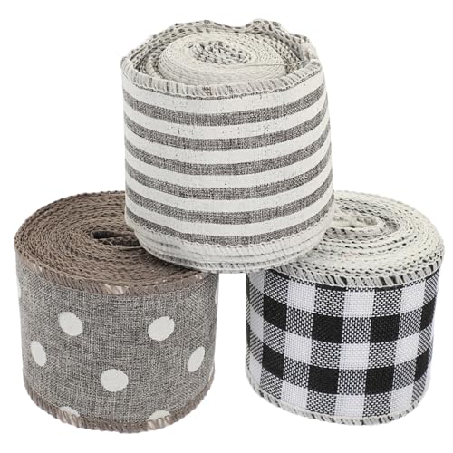 OSALADI 3 Rollen Weihnachtsband Breit Juteband mit Drahtkante Weihnachtliches Geschenkband für Basteln Dekoration Schleifen Weihnachtsbaum und Geschenkverpackung von OSALADI
