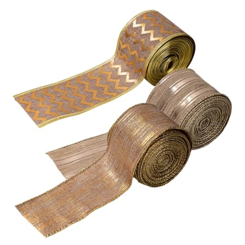 OSALADI 3 Rollen Weihnachtsband Weihnachts-Bastelband Weihnachtskranz Bogenband Christmad Ribbon Drahtband für Kränze Christmas -Band rustikales Sackleinenband Weihnachtsbänder Eisendraht von OSALADI