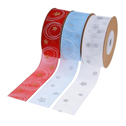 OSALADI 3 Rollen Weihnachtsband mit Stern Kreis-motiv Festliches Geschenkband für Weihnachts Neujahrsdekorationen Vielseitiges Bastelband für Geschenkverpackung und Partydeko in Weiß Blau OSALADI 3 Rollen Weihnachtsband mit Stern Kreis-motiv Festliches Geschenkband für Weihnachts Neujahrsdekorationen Vielseitiges Bastelband für Geschenkverpackung und Partydeko in Weiß Blau von OSALADI