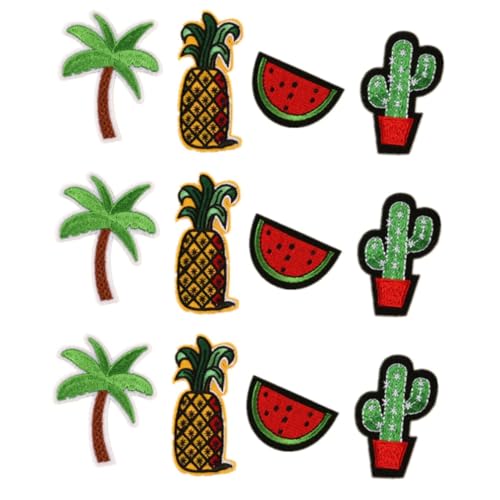 OSALADI 3 Sätze Teiliges Aufnäher Für Kleidung Diy Bestickte Patches Mit Ananas Wassermelone Kokospalme Kaktus Für Jeans Jacken Taschen Und Mehr Für Kreative Projekte Und 12 Stück * 3 von OSALADI