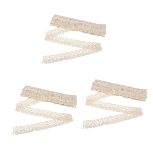 OSALADI 3 Stück 10 Accessoires mit Quastenspitze Blumen- breites Spitzenband Nähen trimmen Grenze Spitzenstoff für Hochzeitskleid gehäkeltes Spitzenband Baumwollfaden Beige von OSALADI