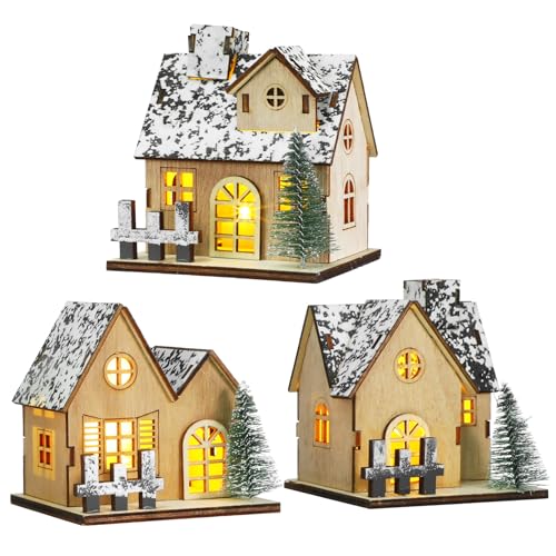 OSALADI 3 Stück Beleuchtete Weihnachtshäuser, DIY-weihnachtsdorf-Haus-Set mit Led-lichtern, Holzdorf zum Basteln, Weihnachtstischdekoration, Weihnachtsschilder OSALADI 3 Stück Beleuchtete Weihnachtshäuser, DIY-weihnachtsdorf-Haus-Set mit Led-lichtern, Holzdorf zum Basteln, Weihnachtstischdekoration, Weihnachtsschilder von OSALADI