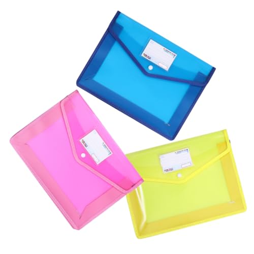 OSALADI 3 Stück Dokumentenmappe Wasserdichter Ordner mit Druckknopf Transparente Aufbewahrungstaschen für Büro Schule und Reisen Blau Rosa und Gelb von OSALADI