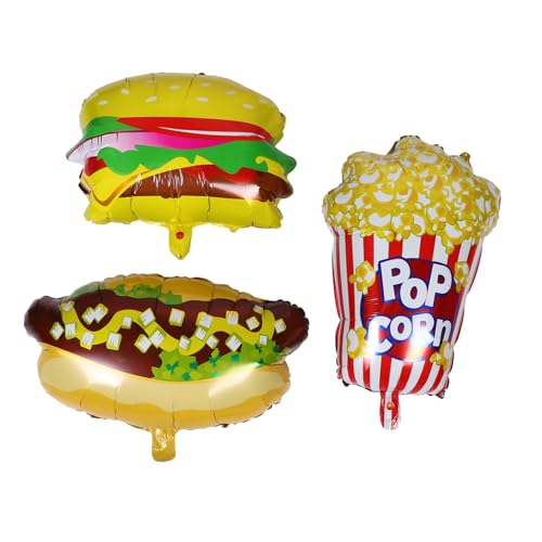 OSALADI 3 Stück Teiliges Folienballon Popcorn Hot Dog Hamburger Kinderfreundliche Fast Food Party Deko für Geburtstag Picknick Bbq Filmabend Karneval Vielseitige Schnell Aufblasbare von OSALADI