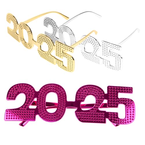 OSALADI 3 Stück Year Party Brillen Leichtes Kunststoff Eyewear Prop in Rosé Silber Gold für Fasching Karneval und Feierlichkeiten von OSALADI