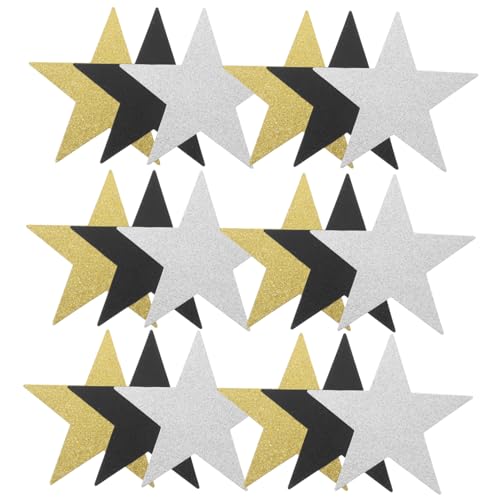 OSALADI 30 Stück Teiliges Glitzer Stern Papier Handgeschnittene Sternausschnitte in Gold Silber Schwarz Glänzend für DIY Dekoration Basteln Klassenzimmer Pinnwand Party Zubehör von OSALADI