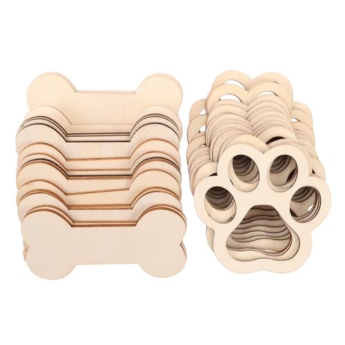 OSALADI 30 Stück Teiliges Holz-dog-tag Knochen Pfotenmotiv Naturbelassene Lackierbare Diy-holzanhänger Handgefertigte Glatte Oberfläche Vielseitige Party Wohnraumdekoration von OSALADI