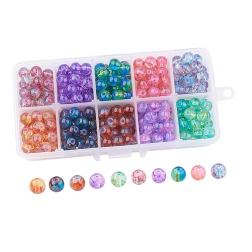 OSALADI 300 Stück Cracked Glass Perlen für Diy Schmuckherstellung Bunte Glasperlen für Armbänder und Kreative Bastelprojekte Aufbewahrungsbox von OSALADI
