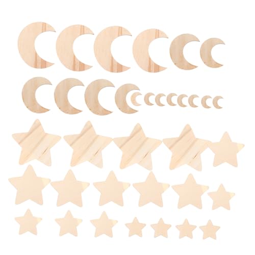 OSALADI 36 Stück Sterne Und Mond Holzstücke Geburtstagsdekoration Ausschnitte Anhängerform Feiertagsbasteln Ornament Party Holzverzierungen Sternmalerei Basteln Holzausschnitt von OSALADI