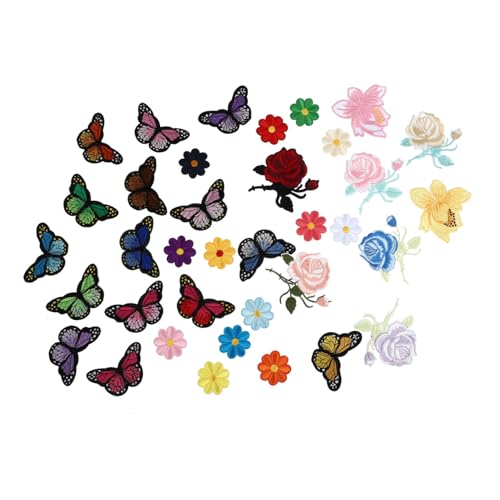 OSALADI 36 Stück Teiliges Bestickte Blumen Schmetterlings patches aus Baumwollstoff mit Bügelkleber DIY Applikationen zum Aufbügeln oder Nähen Dekorative Kleidungspatches für Jeans und von OSALADI