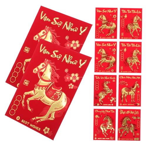 OSALADI 360 Stück Vietnamesische Rote Umschläge Jahr Des Pferdes Kreative Neujahrsumschläge Für Frühlingsfest Feierlichkeiten Mit Langlebigem Material Und Festlichem Pferdemotiv von OSALADI