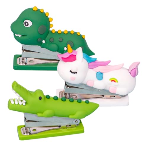 OSALADI 3Stücke Cartoon Hefter Tragbarer Handhefter für Schreibtisch Süße Designs Dinosaurier Einhorn Krokodil Büromaterial für Kreative Arbeitsplätze von OSALADI