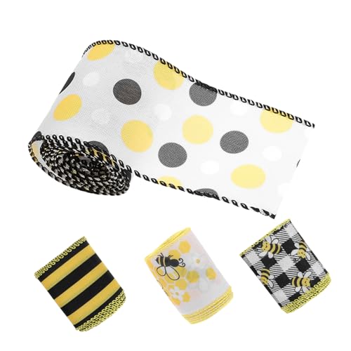 OSALADI 4 Rollen Praktische Geschenkband Bienenmuster Zierband für Geschenkverpackung Bastelarbeiten DIY Dekorationen Vielseitig Einsetzbar Lang Schneidbar von OSALADI