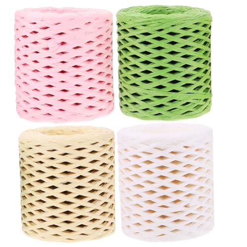 OSALADI 4 Rollen Raffia Geschenkband Pastellfarben Weiß Grün Vielseitiges Bastelband für Diy Projekte Verpackungen und Dekoration Hochwertige Raffia für Kreative Anwendungen von OSALADI