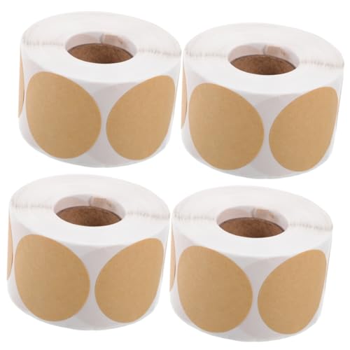 OSALADI 4 Rollen Runde Selbstklebende Etiketten aus Kraftpapier Leere Namensschild Aufkleber für Büro Schule und Einfach Abziehbar für Klassifizierung und Organisation von OSALADI