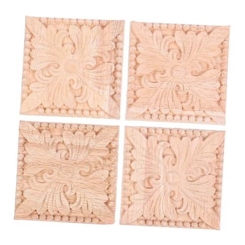 OSALADI 4 STÜCKE Holzgeschnitzte Möbelornamente aus Massivem Holz Quadratische Applikationen Handgefertigte Onlays für Möbel Holz DIY dekoration Langlebig und Abriebfest von OSALADI