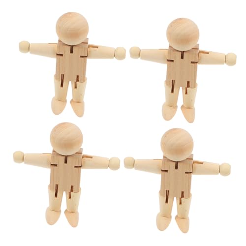 OSALADI 4 Stück Hölzerne Puppe holzspielzeug posiert als Holzfigur unvollendeter Holzroboter unbemalter Nussknacker-Soldat Experimentelles aus Holz Handmodell zum Zeichnen Beige von OSALADI