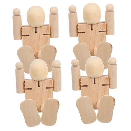 OSALADI 4 Stück Holzroboter Holzfigur dekorative Steckpuppe unfertige Holzpflockpuppe Holzmenschen Formen Figuren Figur aus Holzpflock Naturkörper Gelenk Holzpuppenroboter Peg-Puppe Beige von OSALADI