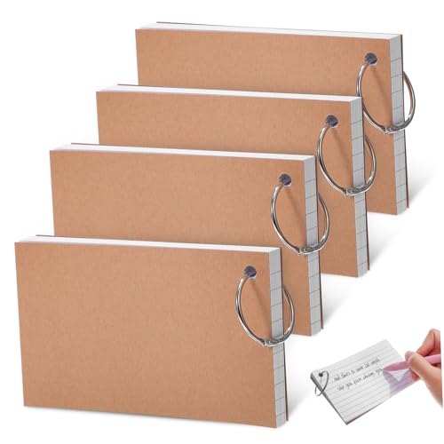 OSALADI 4 Stück Loseblatt-Kreisbuch linierte Karteikarten gestanzt Vokabular Notizkarten mit Ring gefüttert Kleines Notizbuch Lernkarten Karteikarten lernen Papier Weiß von OSALADI