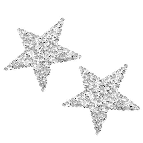 OSALADI 4 Stück Silberne Stern Patches mit Kleber Strass Applikationen für Kleidung DIY Dekoration zum Aufnähen und Verschönern von Jacken Hosen und von OSALADI